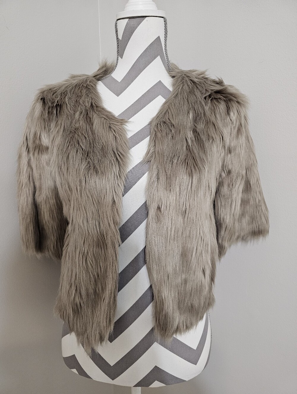 BCBGeneration Taupe Faux Fur Short Sleeve Jacket
